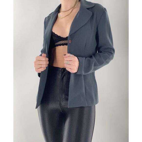 Vintage 90s Rampage Blue Gray Button Down Blazer Size 3 (Small) - Picture 1 of 5